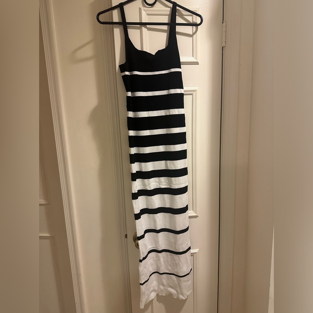 Casual, stretchy, Bodycon black and white striped maxi dress
